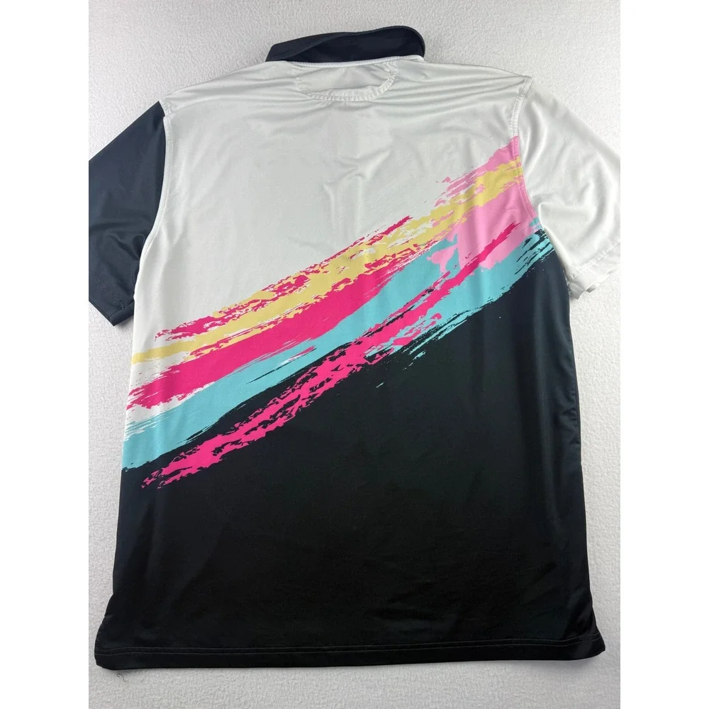 Chubbies Mens XL Performance Polo Shirt Retro Brushstroke Graphic White Black - Picture 6 of 6